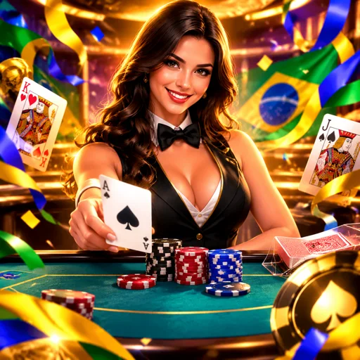 Card do jogo de blackjack ao vivo com dealer real em estúdio