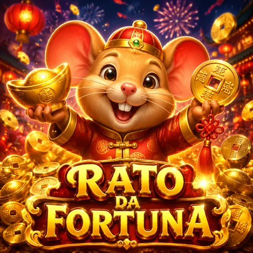 Card do slot Fortune Mouse com o rato da fortuna em rolos dourados